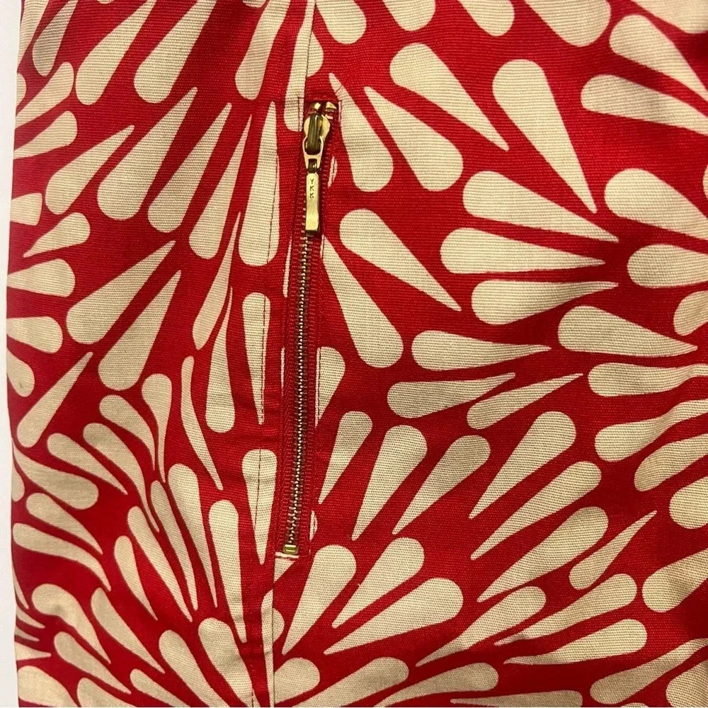 Talbots starburst pattern red and off white belted skirt, zipper pockets size 12 - Picture 3 of 12